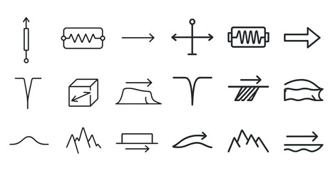 Series of symbols and shapes are shown in a white background. The shapes include a box, a mountain, a triangle, and a rectangle