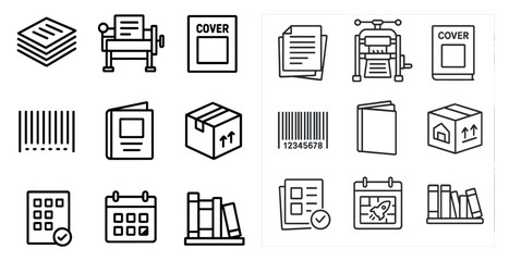 Fototapeta premium Set of icons for a calendar, books, and other items. The icons are all in black and white