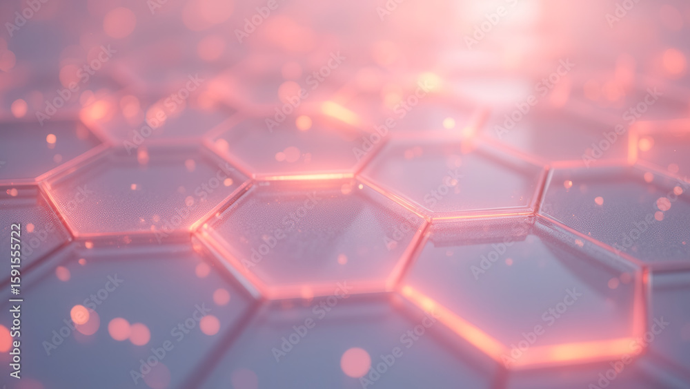 Poster abstract background of shiny hexagonal shapes with soft light and bokeh effects