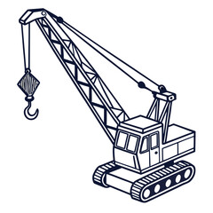 Dark blue tracked crane with hook and boom construction heavy machinery © BOY