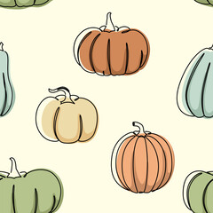 Seamless pattern with pumpkins. Vector.
