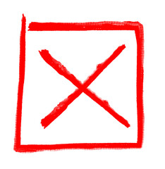 Red cross mark brush on transparent background. hand-drawn red x marker.