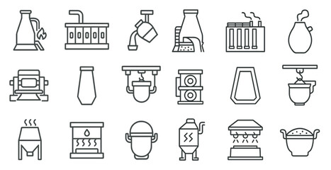 Series of industrial icons, including a potter's wheel, a coffee maker, and a steam oven