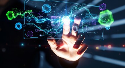 Futuristic Hand Interaction with Digital Data and AI Visualization