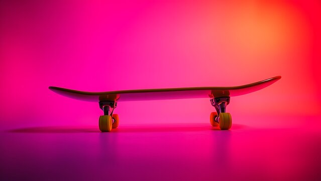 Neon gradient skateboard on dynamic studio angle
