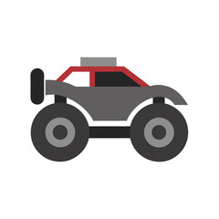 Gray off road buggy with red accents and large tires off road vehicle
