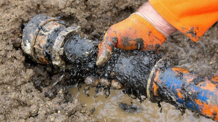 Repairing underground water pipe in muddy soil