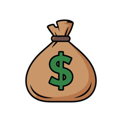 Brown burlap money bag with a green dollar sign symbol on a white background
