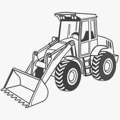 Heavy duty loader with bucket and large tires construction vehicle