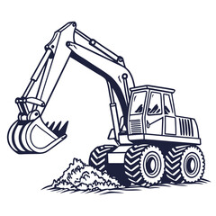 Heavy duty wheeled excavator digging dirt pile digger construction