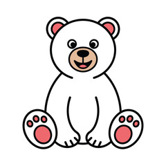 Cute cartoon polar bear sitting with pink paw pads and inner ears