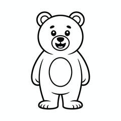 Cute cartoon bear illustration in black and white for coloring pages