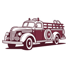 Maroon and white vintage fire truck with siren lights retro classic vehicle