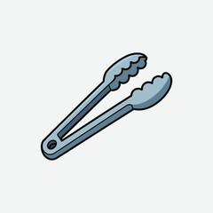 Simple cartoon illustration of a pair of metal kitchen tongs on a white background