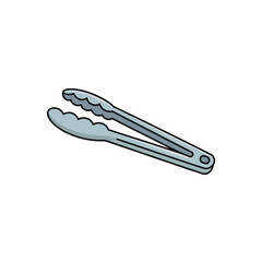 Simple cartoon illustration of a pair of metal kitchen tongs with wavy gripping ends