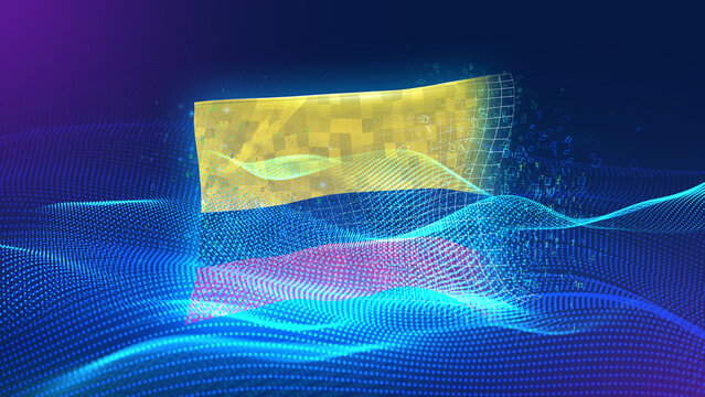 Colombia A futuristic digital background merging with a national flag symbol, representing the concept of technology, innovation, and digital transformation while preserving cultural identity.