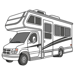 White motorhome with dark windows and gray accents