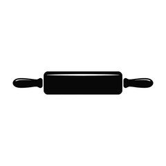 Simple black silhouette of a classic rolling pin with handles on a white background