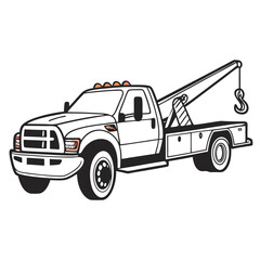 White tow truck with orange lights and hook towing