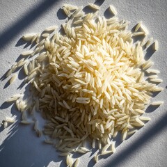 Pile Of Uncooked White Rice Grains Under Natural Light
