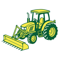 Yellow green tractor with front mower farm agriculture