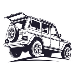 Rugged offroad vehicle with open rear door transport © BOY
