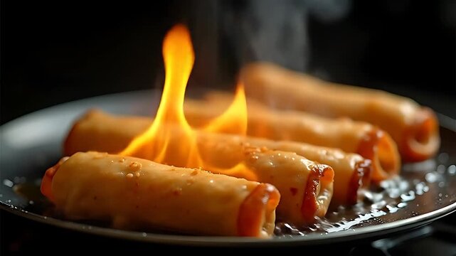 grilled roll spring on pan
