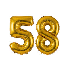 Golden 58 balloon numerals celebration on transparent background
