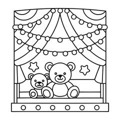 Two teddy bears on a stage with lights and stars performance coloring page