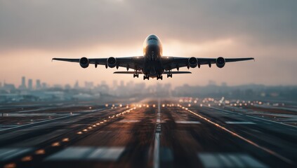 Naklejka premium A large passenger jet aircraft is taking off from an airport runway
