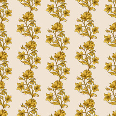 Golden Ornamental Flowers seamless pattern