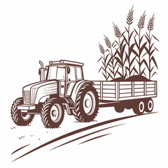 Tractor hauling corn stalks in trailer agriculture farm