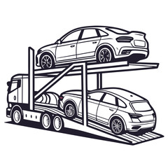 Truck carrying automobiles on two levels trailer car carrier automobile transport