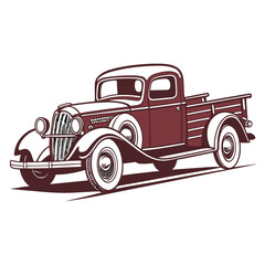 Vintage maroon pickup truck illustration retro