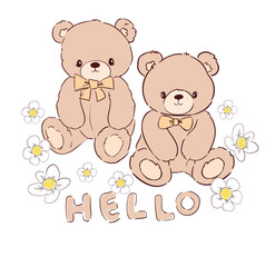 teddy bear vector hand drawn illustration cute print design for kids 