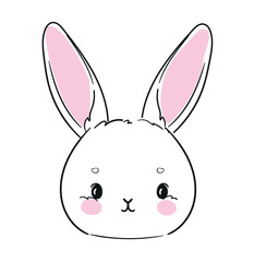 Hand Drawn Cute Bunny isolated on white background. Print design rabbit. Children Print on t-shirt. Vector