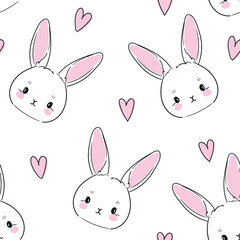Hand Drawn Cute Bunny Pattern, print design rabbit background, children print textile design