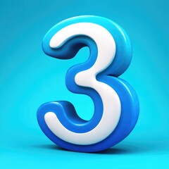 Naklejka premium 3D rendered bright blue number three