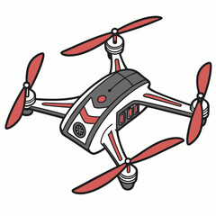 White quadcopter with red propellers and gray accents drone aerial vehicle