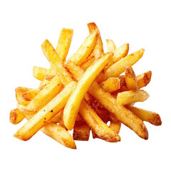 Golden-brown, crispy French fries, piled high, seasoned with herbs and spices, showing texture and appetizing gleam