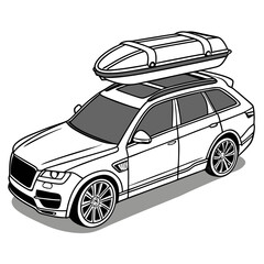 White station wagon with cargo carrier on roof box travel