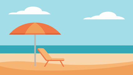 Beach scene with umbrella and lounge chair isolated on white background
