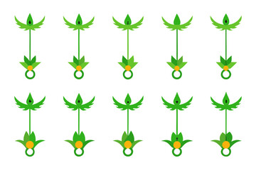 Green abstract floral design elements with a ring isolated on white background