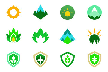 Collection of nature and eco friendly symbols isolated on white background