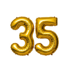 Golden number 35 balloon celebration on transparent background