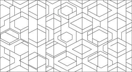 Hexagonal Grid Pattern with Bold Outlines Adult Coloring Page Geometric Design