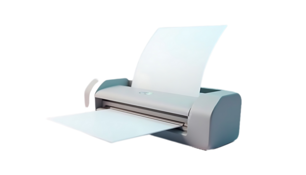 White Flatbed Scanner with Open Lid on Transparent Background for Document Digitization