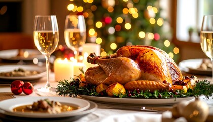 Festive Christmas dinner.  Roasted turkey