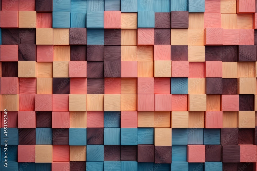 Fototapete colorful wooden cubes creating a textured and geometric background, ideal for design, architecture, 