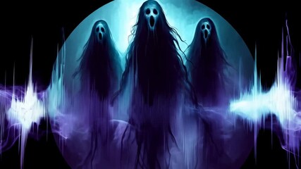 Three Ghostly Figures in Dark Mist